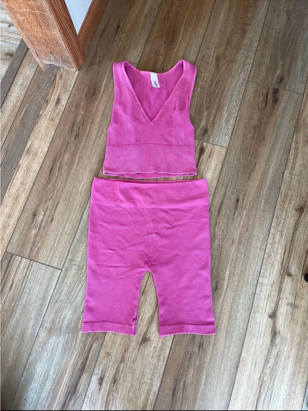 Nikibiki Ribbed Pink Biker Short Tank Set S/M
